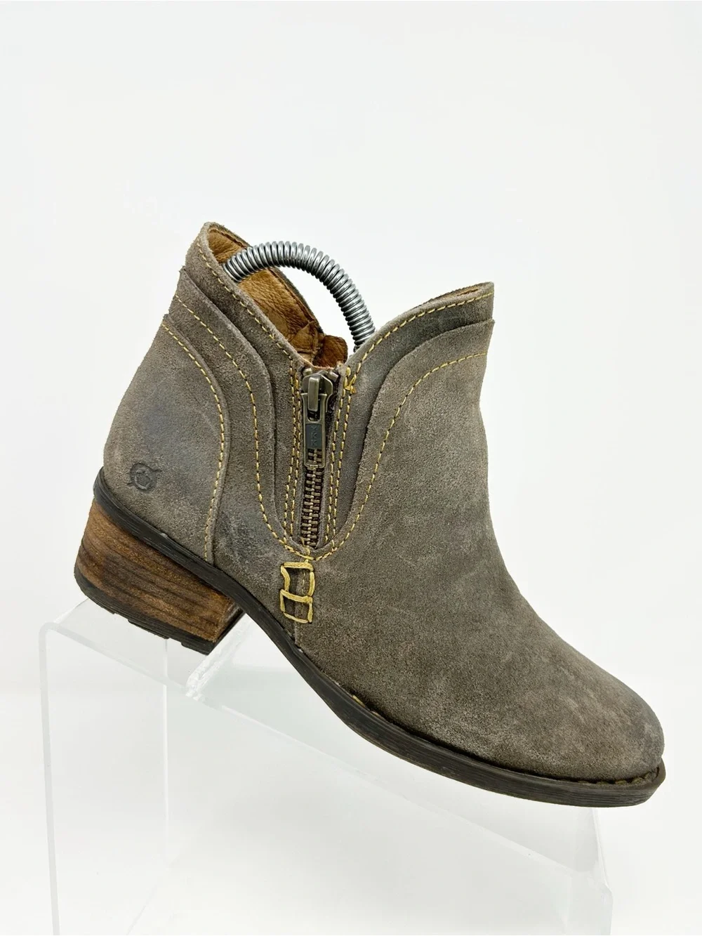Born Malta II Womens Ankle Booties Taupe Gray Side Zip Block Heel Size 6
